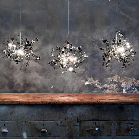 Terzani Argent design dining table light 125 cm in stainless steel and black, elegant pendant light as a shimmering cloud.