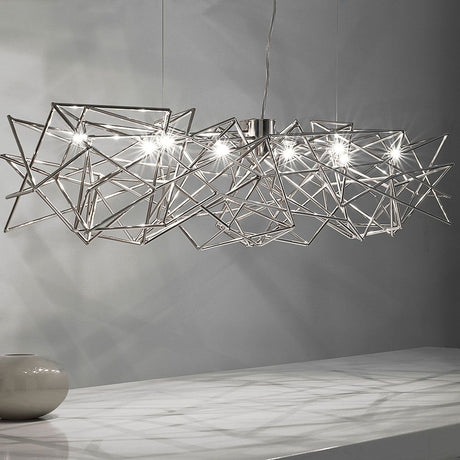 Terzani Etoile Design-Hängelampe 130cm mit vernickelten Metallwellen und funkelndem Lichtspiel.