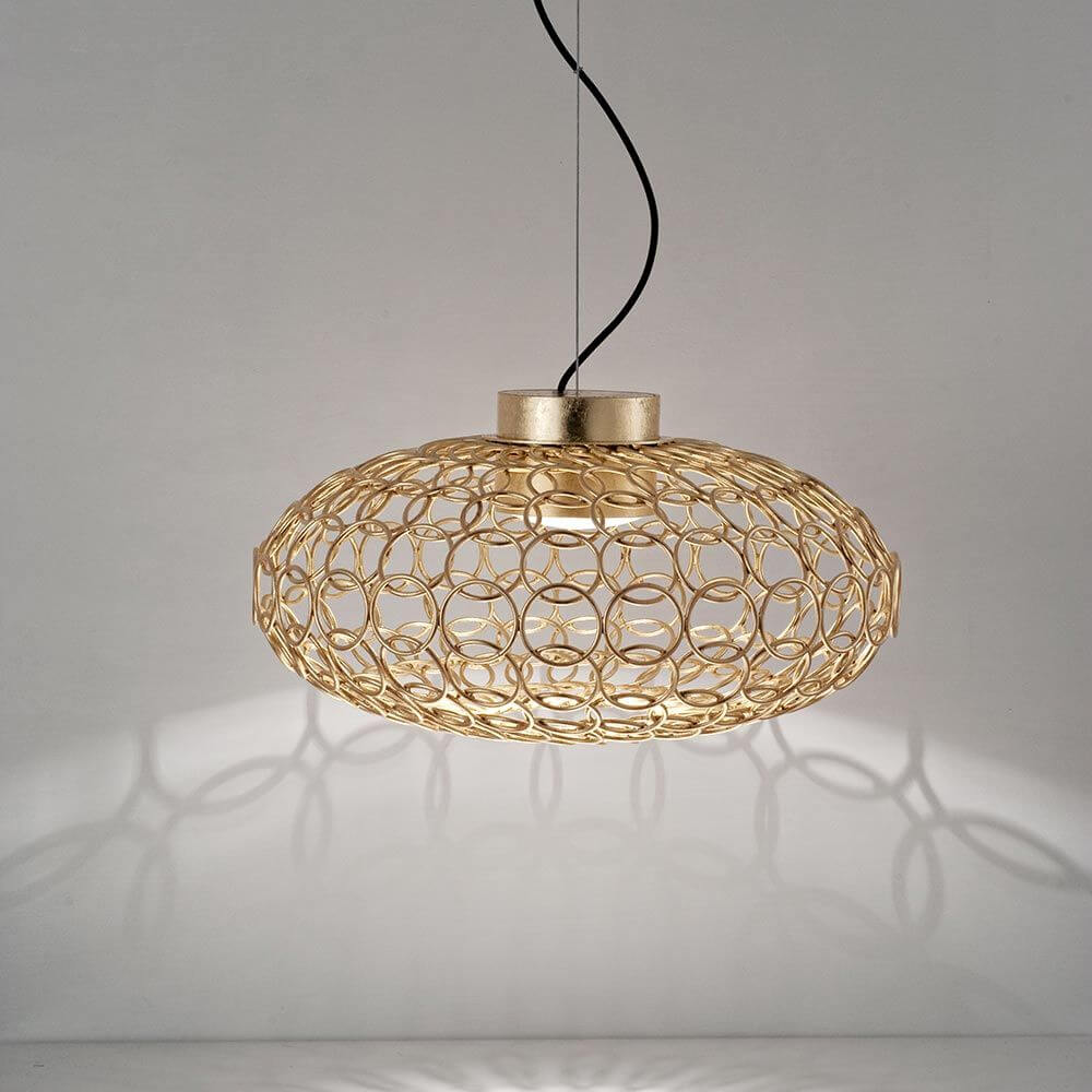 Terzani G.R.A Design-Hängeleuchte Ø 50cm in Gold mit geometrischem Ringdesign und sanfter Lichtdiffusion.