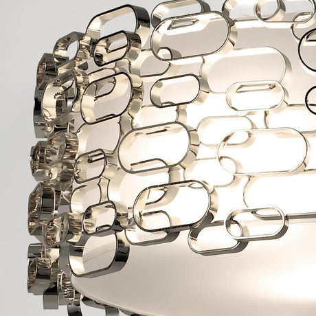 Detail der Terzani Glamour Design-Hängelampe Ø 45cm mit geometrischen Ringen aus Nickel.