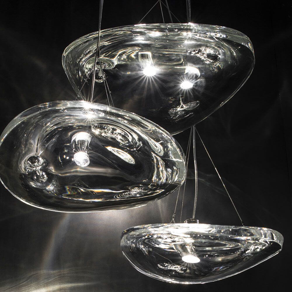 Terzani Manta LED Design-Hängeleuchte 3er in modernem, elegantem Kristalldesign.