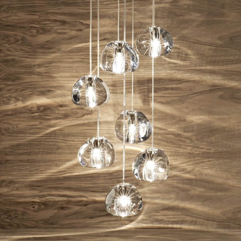 Terzani Mizu Design Hängeleuchte 7-flammig Ø 31cm mit einzigartigen Kristallformen, Lichtbrechung wie Wassertropfen.