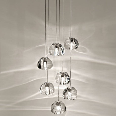 Terzani Mizu Design Hängeleuchte 7-flammig Ø 31cm mit einzigartigen Kristallformen.