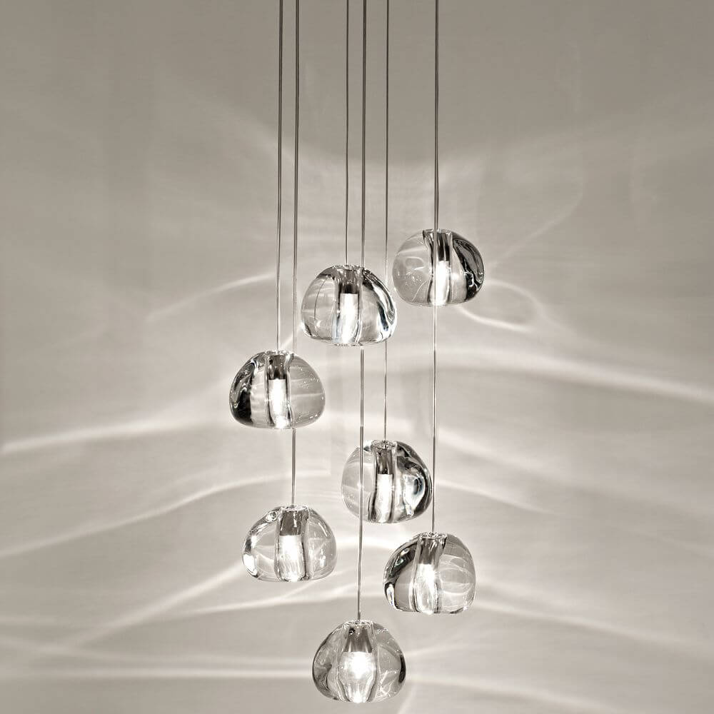 Terzani Mizu Design Hängeleuchte 7-flammig Ø 31cm mit einzigartigen Kristallformen.