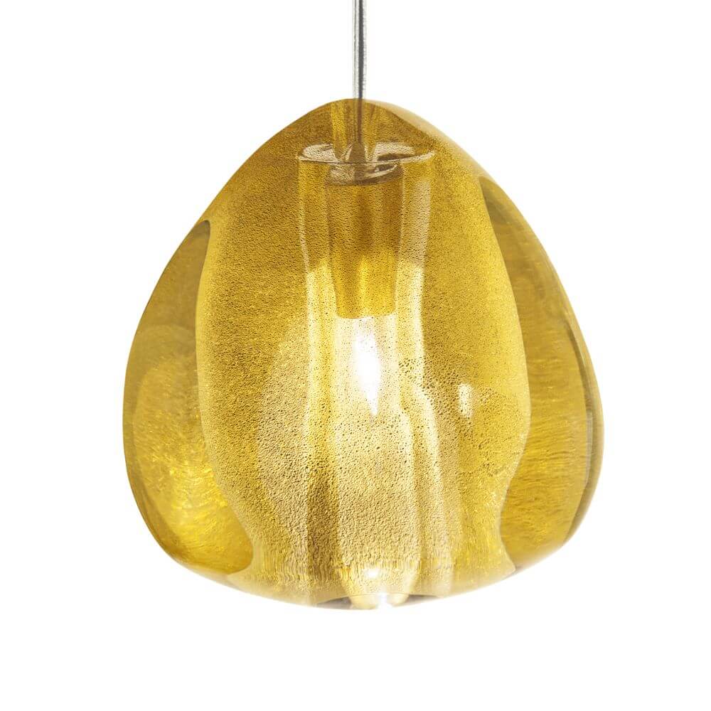 Terzani Mizu Pendelleuchte in gelbem Kristall mit einzigartiger Lichtbrechung und handgefertigtem Design.