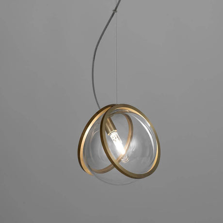 Terzani Pug Designer Einbau-Pendelleuchte mit sphärischen Lichtern und goldenen Ringen, inspiriert von einem Mops.