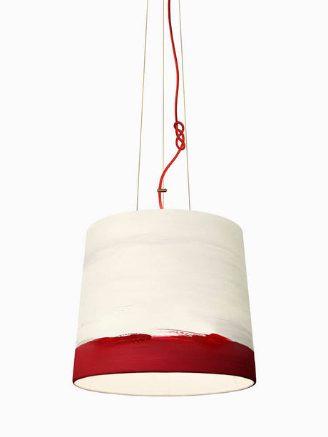 The Sisters linen pendant light Hand-painted – white linen lamp with red brushstrokes, hand-painted, modern hanging pendant light