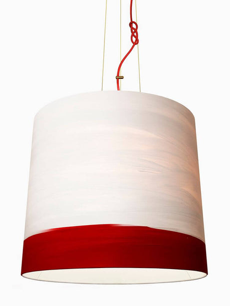The Sisters linen pendant light Hand-painted – white linen shade with a red edge, hand-painted brushstrokes, modern hanging pendant