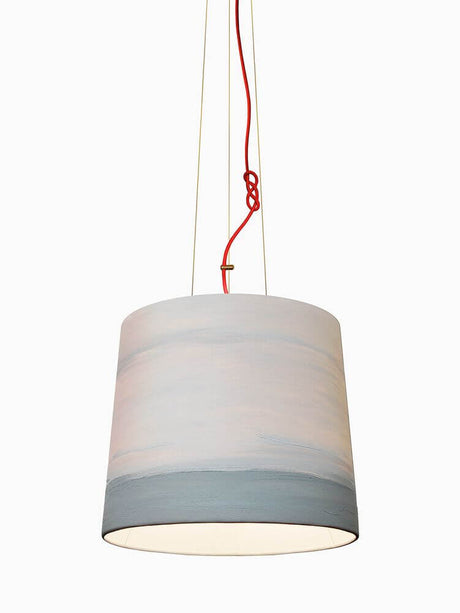 The Sisters linen pendant light Hand-painted - hanging, hand-painted linen lamp with soft brushstrokes and red cable