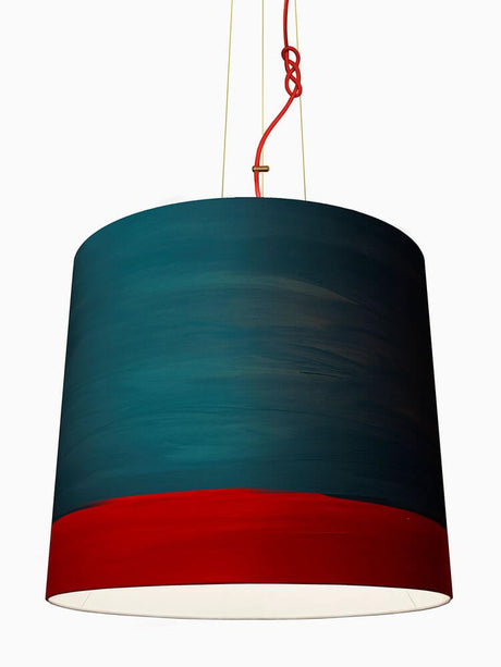 The Sisters linen pendant light Hand-painted – hand-painted lampshade in petrol blue with a red hem, textile pendant light by Mammalampa