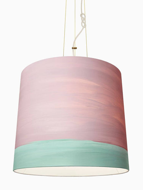 The Sisters linen pendant light Hand-painted – hand-painted linen lampshade in pastel pink and mint, modern hanging designer pendant light