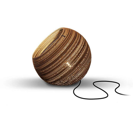 Globe Bodenleuchte aus Pappe mit modernem, schwebendem Design in Braun und Schwarz.