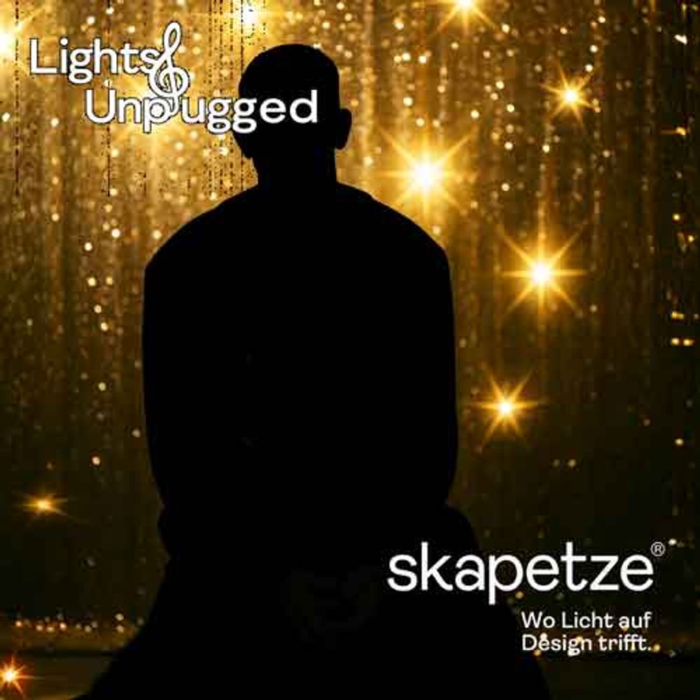 Ticket Light & Unplugged by skapetze® - Dein Konzert-Moment - Silhouette einer Person mit Lichtern im Hintergrund.