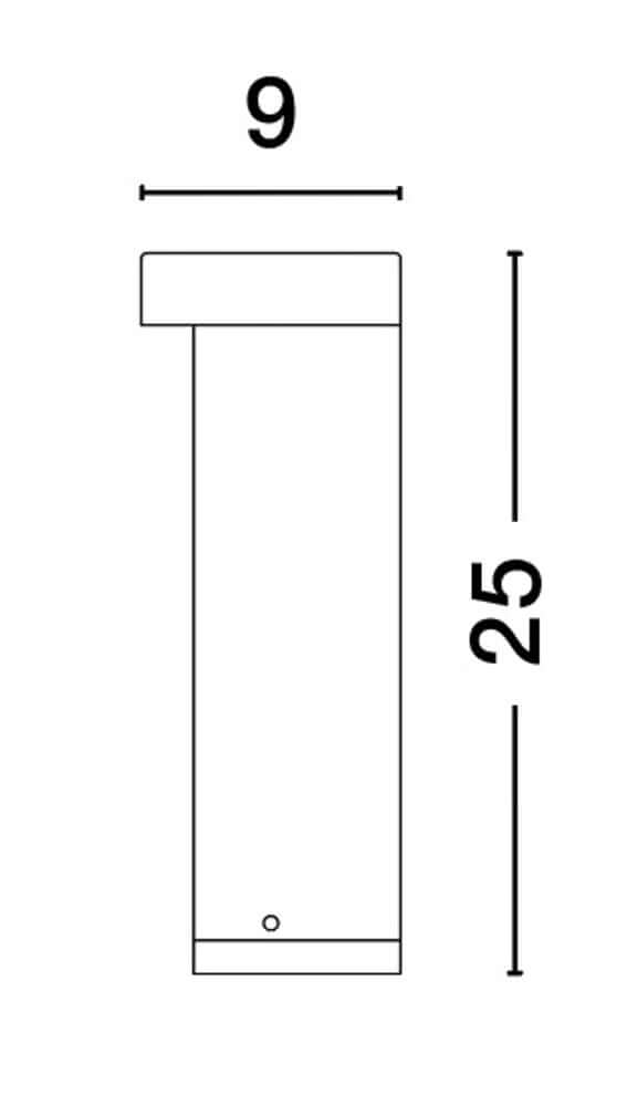 Technische Zeichnung der Tien LED Außensockelleuchte 3000K Schwarz IP54 mit Abmessungen 9x25 cm.
