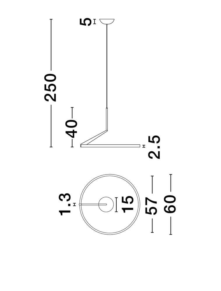 Technische Zeichnung der Tilia LED Pendelleuchte Ø 60cm mit Maßen für kreative Raumgestaltung.