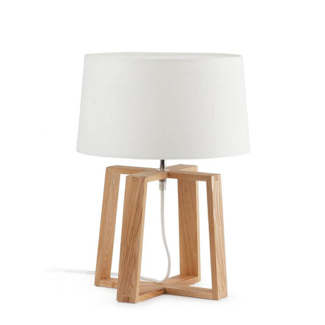 Holz Tischlampe BLISS Braun, Weiß mit modernem Design und heller Lampe.