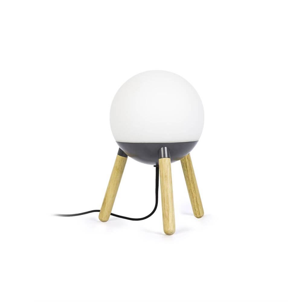 Tischlampe Mine Weiß, Dunkelgrau - Reddot Award 2018 mit Holzstruktur und Diffusor aus Polycarbonat