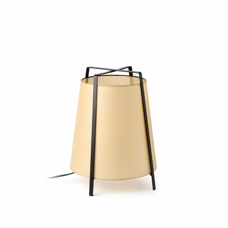 Tischleuchte AKANE Schwarz, Beige - elegante Tischleuchte mit beigem Lampenschirm und schwarzem Gestell.