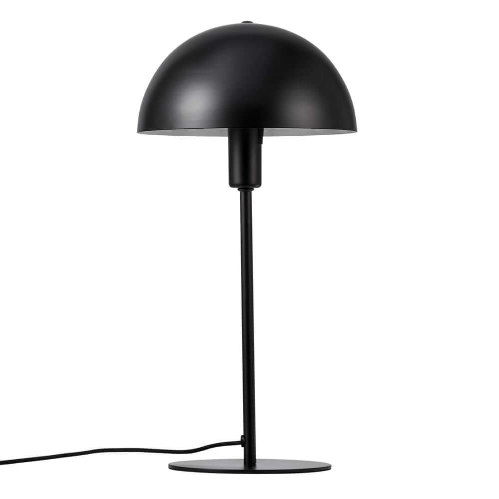 Tischleuchte Ellen Schwarz mit modernem Design und elegantem, abgerundetem Schirm auf leichtem Rahmen.