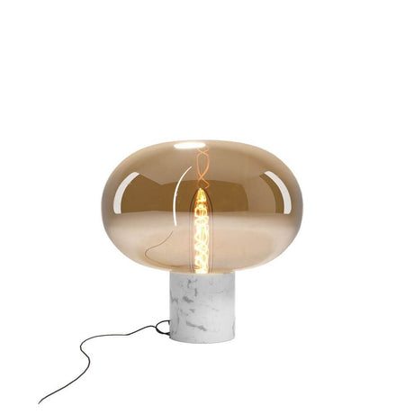 Moonstone Marble table lamp Ø 45cm with amber glass and black marble base.