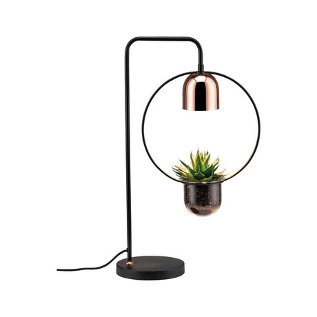 Bordlampe plantebelysning Neordic Fanja svart, kobber med stueplante i Urban Jungle-stil