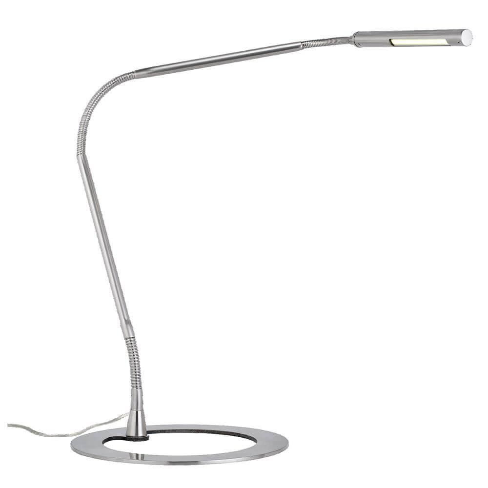 Schreibtischlampe Plaza 3W LED 700 mA 12V in modernem Design mit flexiblem Arm und flachem Fuß.