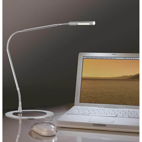 Schreibtischlampe Plaza 3W LED 700 mA 12V neben einem Laptop auf einem Schreibtisch