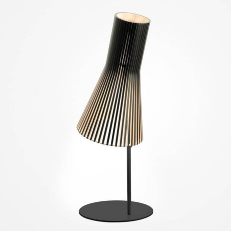 Secto 4220 table lamp made of wood, 75 cm, in a modern design with birch slats and a black base.