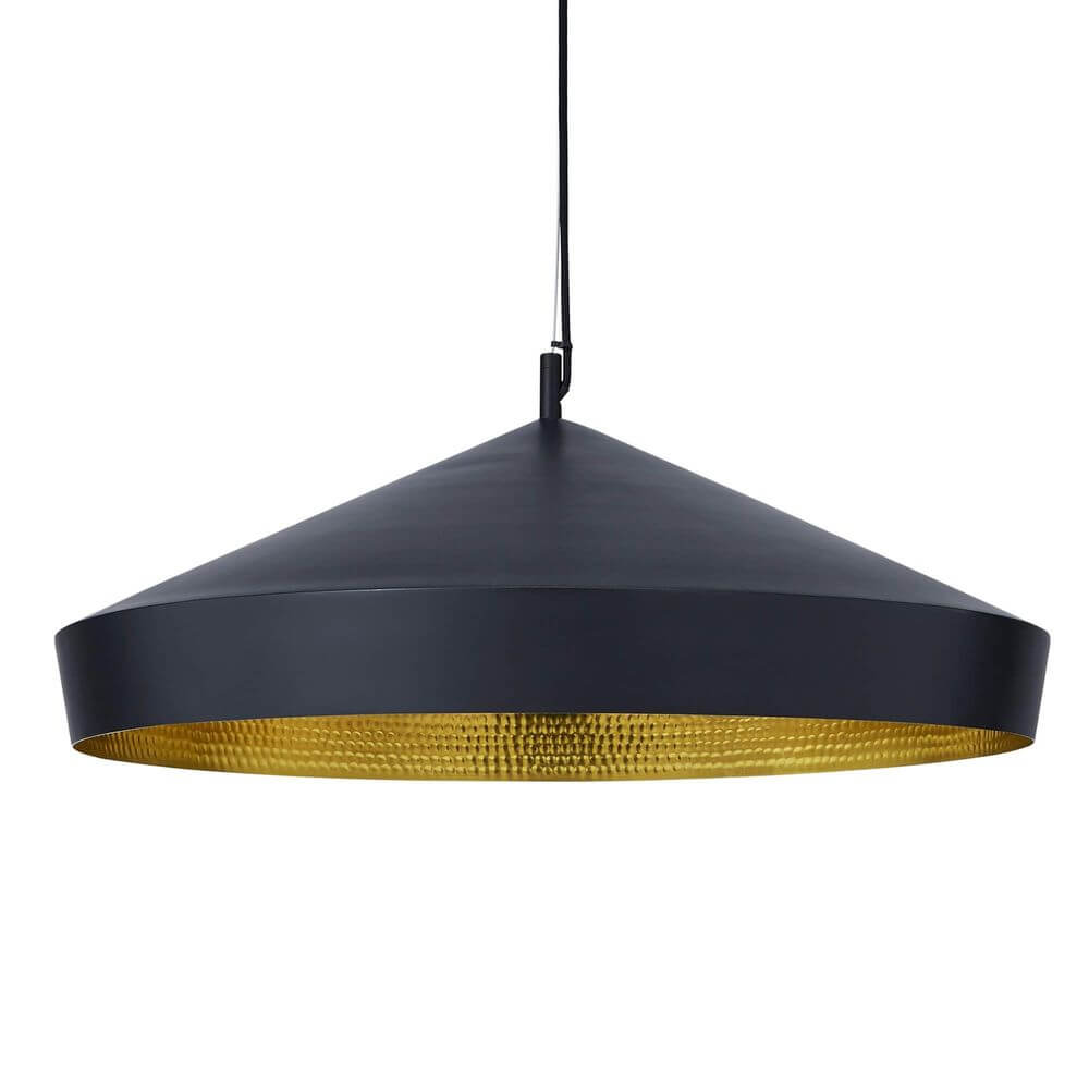 Tom Dixon Beat Flat LED Pendellampe Schwarz, Goldfarben, minimalistische Pendelleuchte aus massivem Messing.