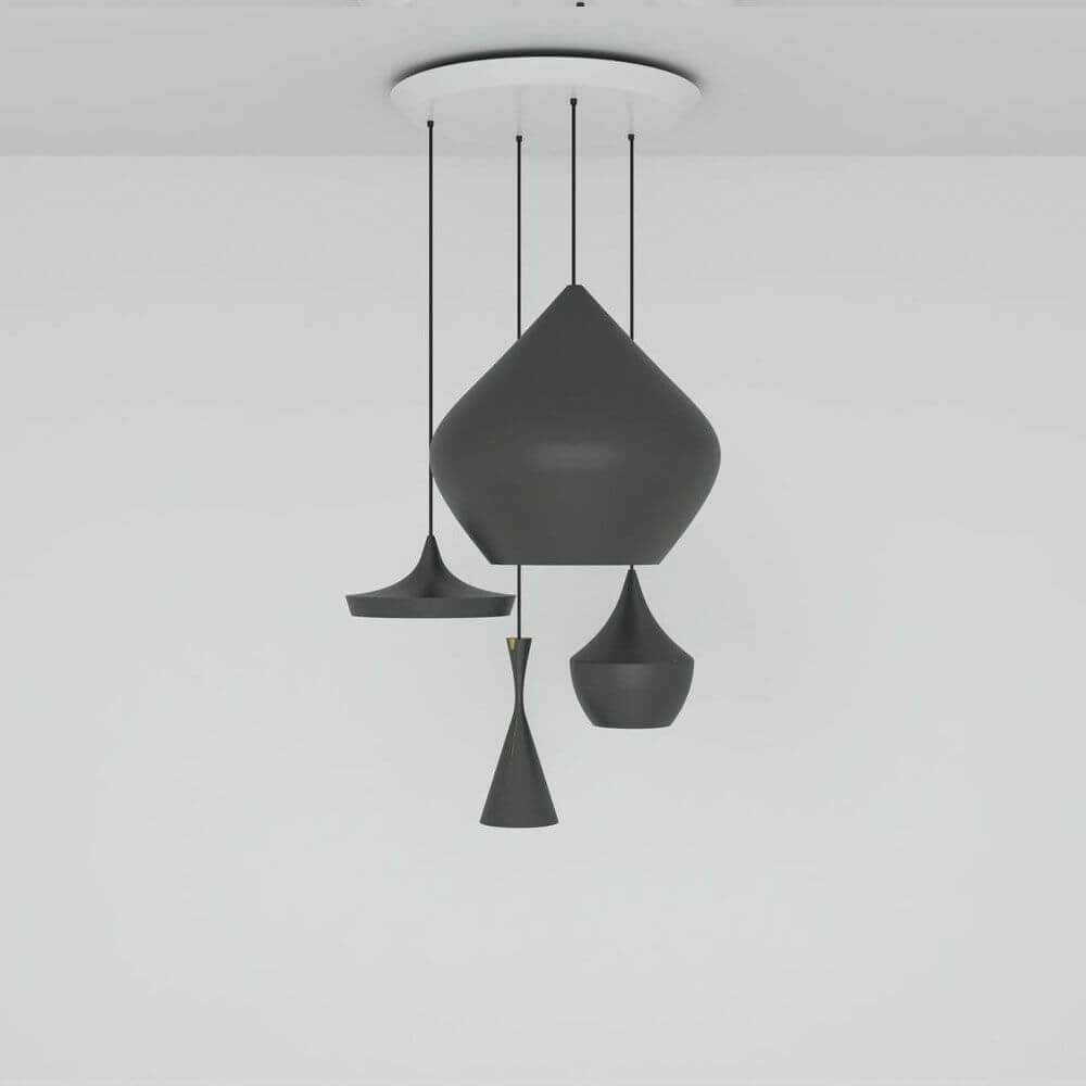 Tom Dixon Beat Round Hängelampe 4er Ø 85cm in elegantem schwarz. Modernes Design für stilvolle Innenräume.