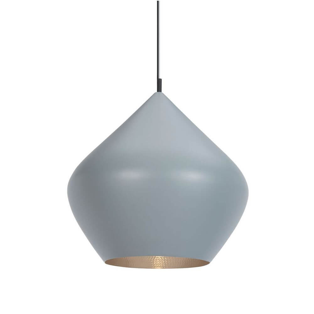 Tom Dixon Beat Stout LED Pendelleuchte in grau mit goldfarbener Innenseite, 52cm Durchmesser, stilvolles Design.