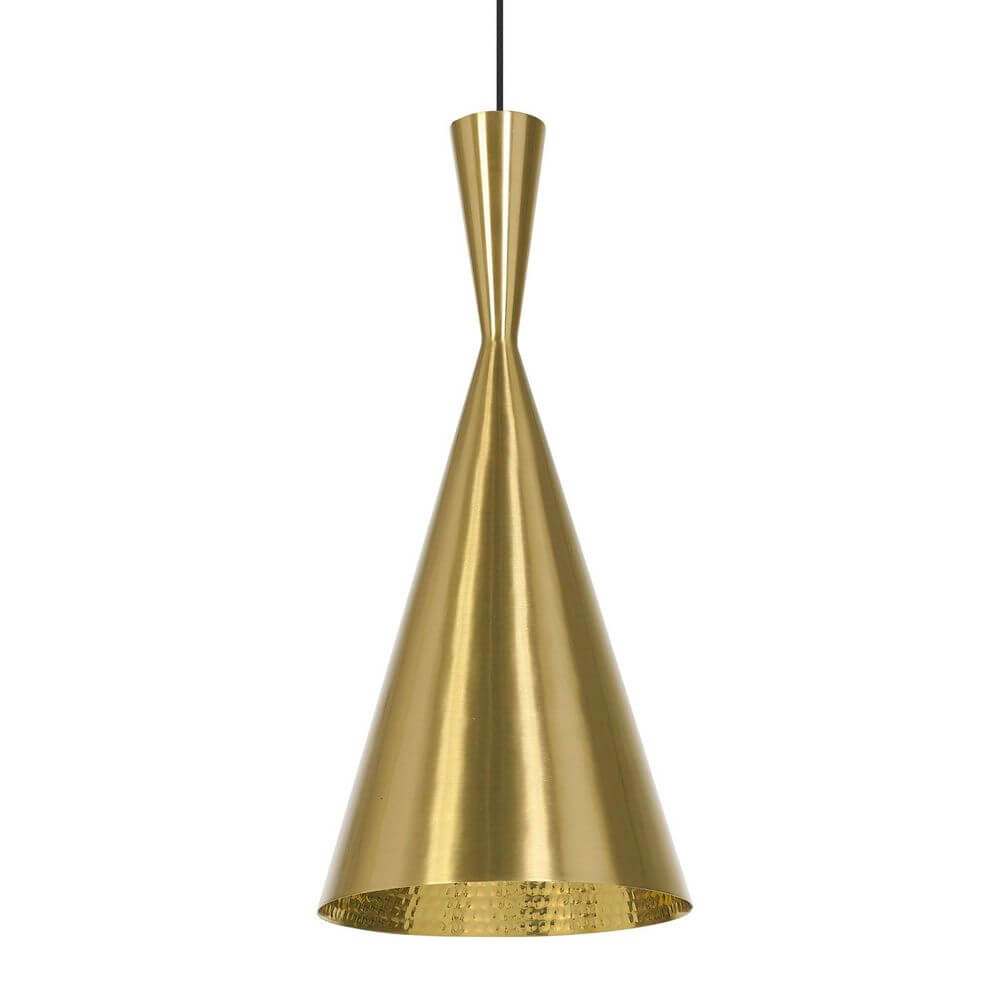 Tom Dixon Beat Tall LED Hängelampe Ø 19cm in goldener Farbe mit einzigartigem Konusdesign.