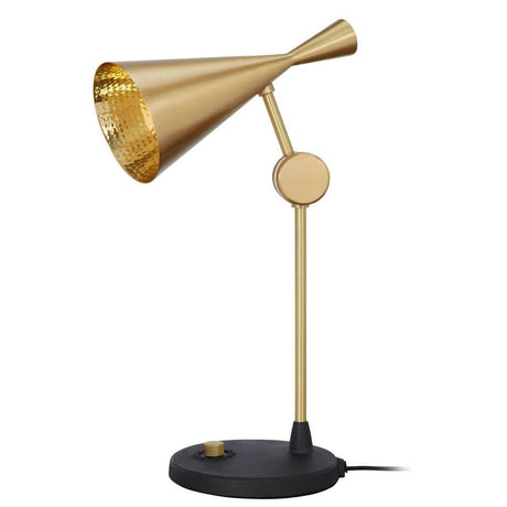 Tom Dixon Beat Tischleuchte mit Dimmer in goldener Farbe, verstellbar und mit schickem Design.