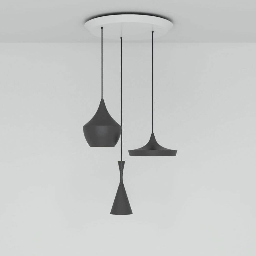 Tom Dixon Beat Trio LED Pendelleuchte 3er Ø 68cm in schwarz mit verschiedenen Formen.