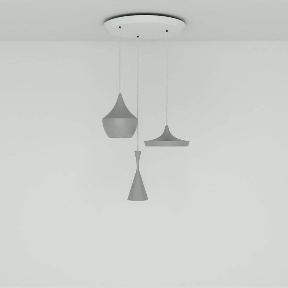 Tom Dixon Beat Trio LED Pendelleuchte 3er Ø 68cm in grauem Design, drei verschiedene Faltungen.