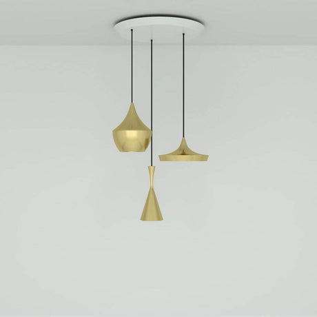 Tom Dixon Beat Trio LED Pendelleuchte 3er Ø 68cm in Goldfarben, schwebend von der Decke.