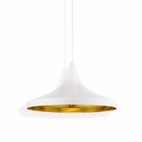 Tom Dixon Beat Wide LED Hängeleuchte Ø 36cm mit weißem Äußeren und goldener Innenseite, schickes Design.