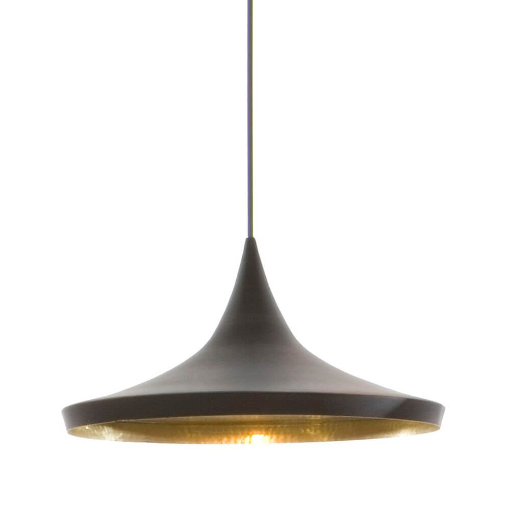 Tom Dixon Beat Wide LED Hängeleuchte in Schwarz mit goldenem Innenteil, Ø 36cm, ideal für moderne Innenräume.