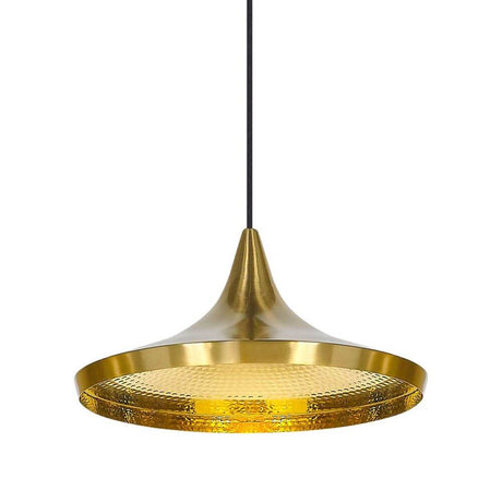 Tom Dixon Beat Wide LED Hängeleuchte Ø 36cm mit goldener Innenseite und schwarzer Patina außen.