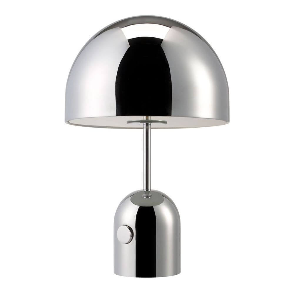 Tom Dixon Bell Tischleuchte mit Drehdimmer, polierte Oberfläche und stabiler Fuß.