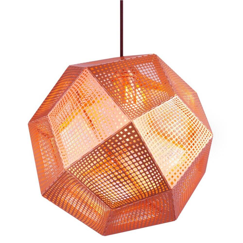 Tom Dixon Etch Metall Hängeleuchte Effektlicht in kupfer, schimmerndes Licht und modernes Design, ideal für Esstische.