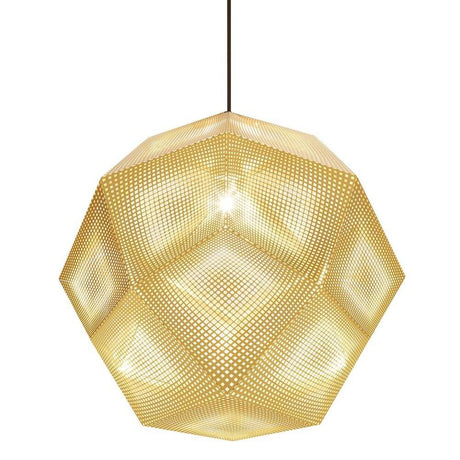 Tom Dixon Etch Metall Hängeleuchte Effektlicht in goldener Farbe, ideal für sanftes Umgebungslicht.