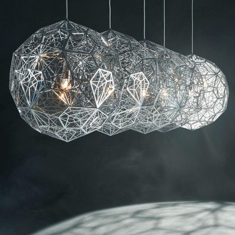 Tom Dixon Etch Web Effekt Pendelleuchte Ø 60cm, moderne Hängelampe aus Stahl mit geodätischer Struktur.