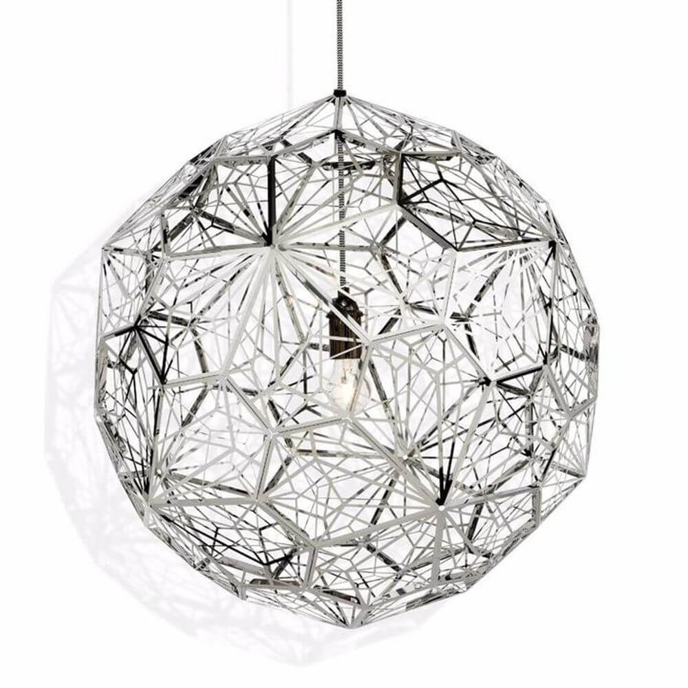 Tom Dixon Etch Web Effekt Pendelleuchte Ø 60cm mit außergewöhnlicher offener Struktur und filigranem Design.
