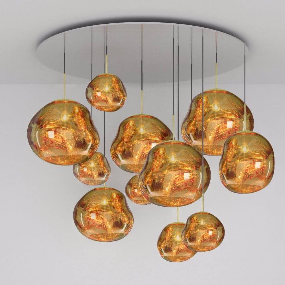 Tom Dixon Melt LED Mega XXL Hängeleuchte in Kupfer, 150 cm Durchmesser, hypnotisches Lichtdesign.