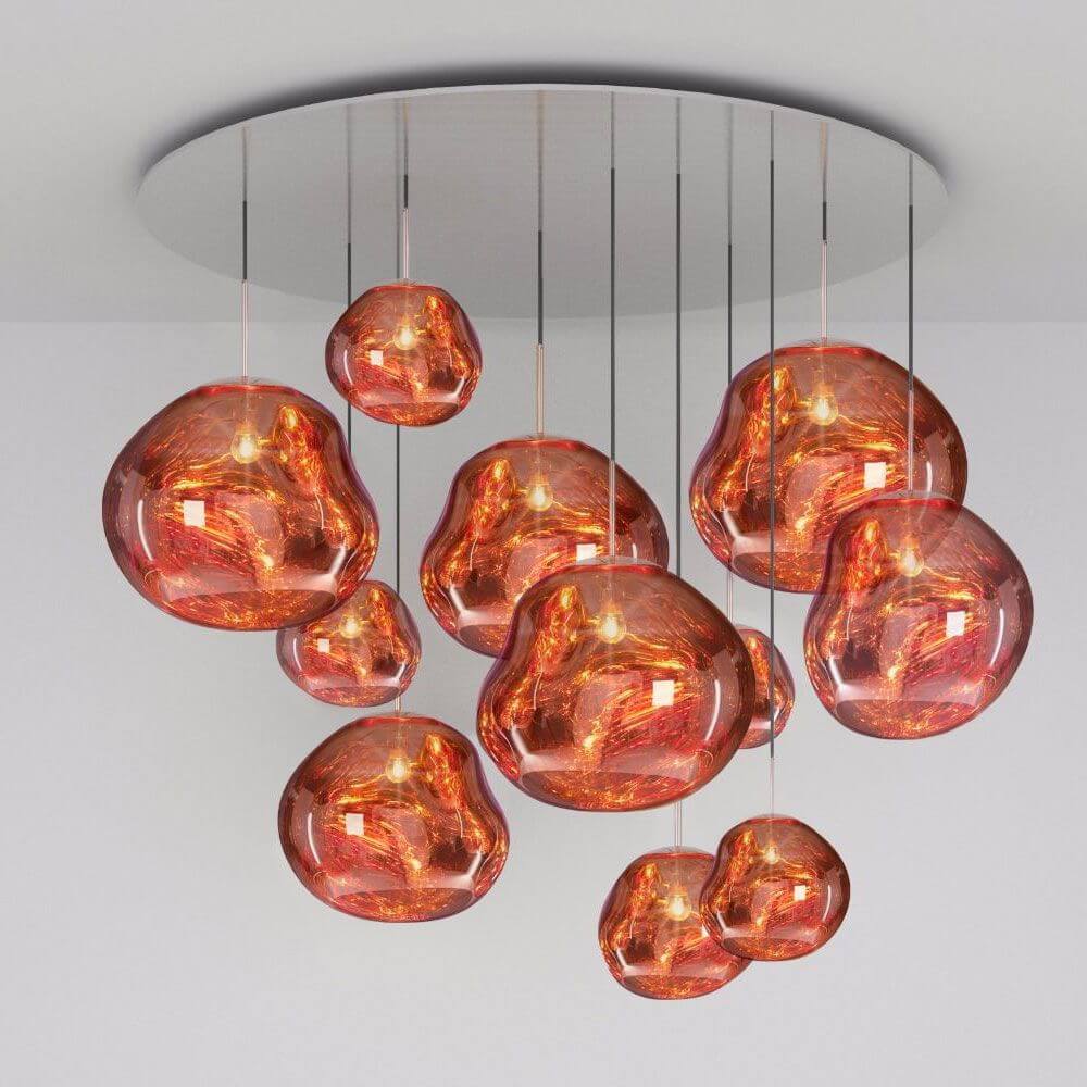 Tom Dixon Melt LED Mega XXL Hängeleuchte in Kupfer, aufwendig gestaltete Lichtkugeln in modernem Design.