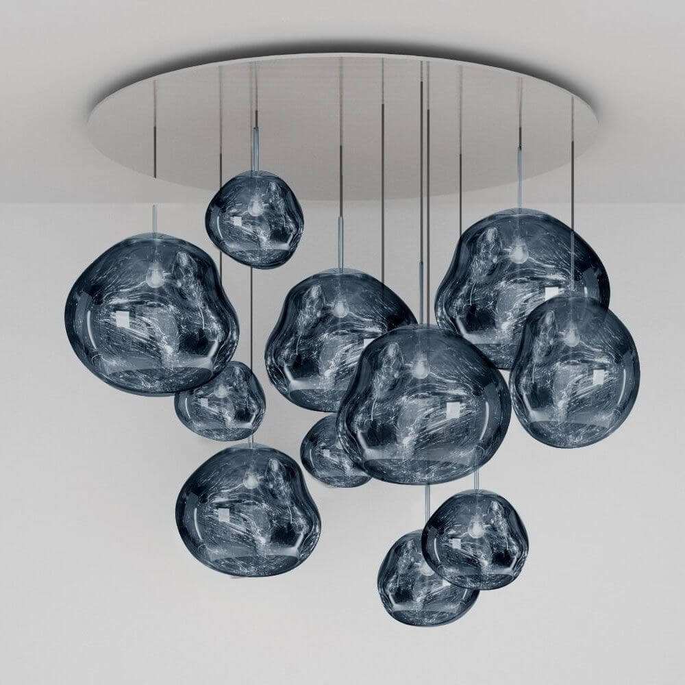 Tom Dixon Melt LED Mega XXL Hängeleuchte in geschmolzenem, blauen Glas, moderne Innenbeleuchtung.