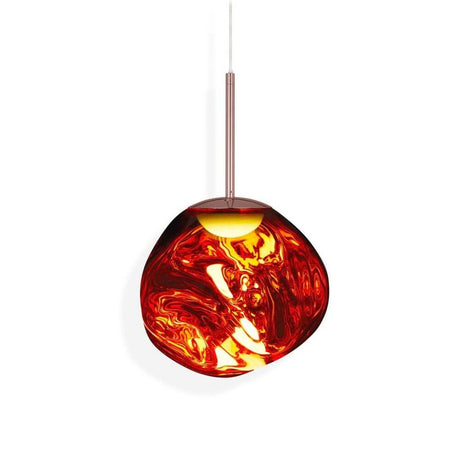 Tom Dixon Melt LED organische Pendellampe mit hypnotischer Gestaltung in schmelzendem Glas und warmen Rottönen.