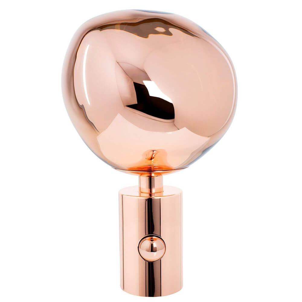 Tom Dixon Melt Tischlampe mit Dimmer in hochglänzendem, verformtem Glasdesign.