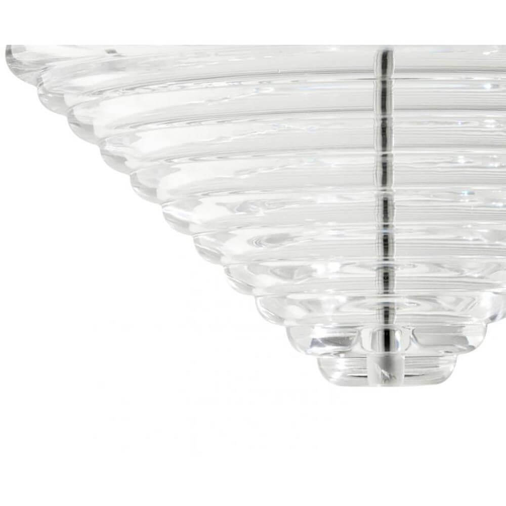 Transparente Glas-Pendelleuchte Press Cone von Tom Dixon mit gerippter Oberfläche und schalenförmiger Struktur.